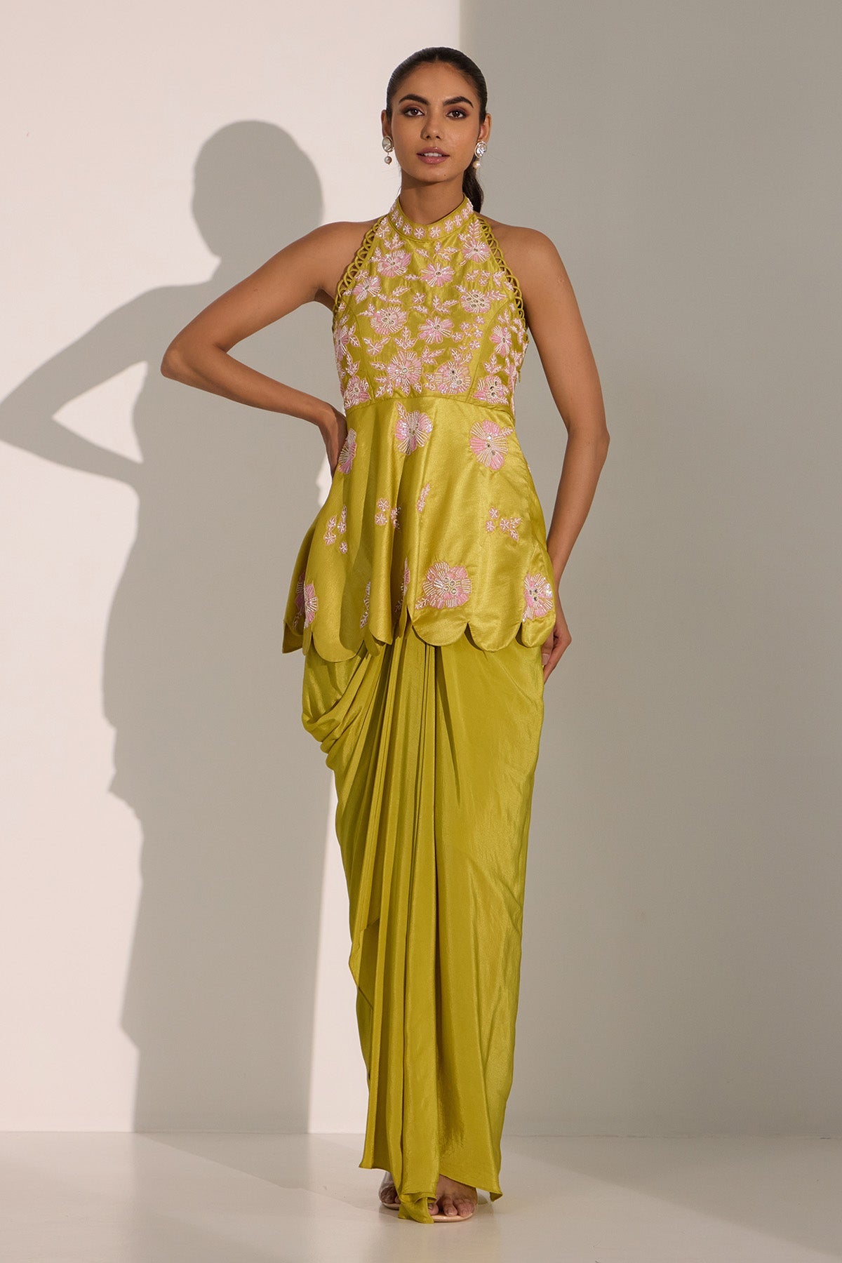 Buy Lime Green Peplum Top & Skirt by Nitisha Kashyap for women online at ScrollnShops